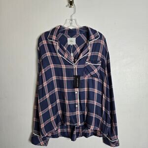 Cozy Chic Loungewear Flannel Button Shirt M Rails Clara Bluebell Coral White